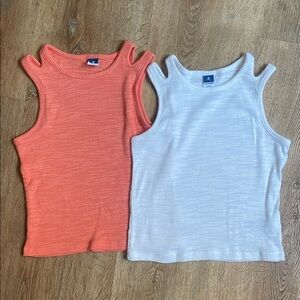 Set of 2 Kids Sleeveless Ribbed Tops - White and Coral | Size 8